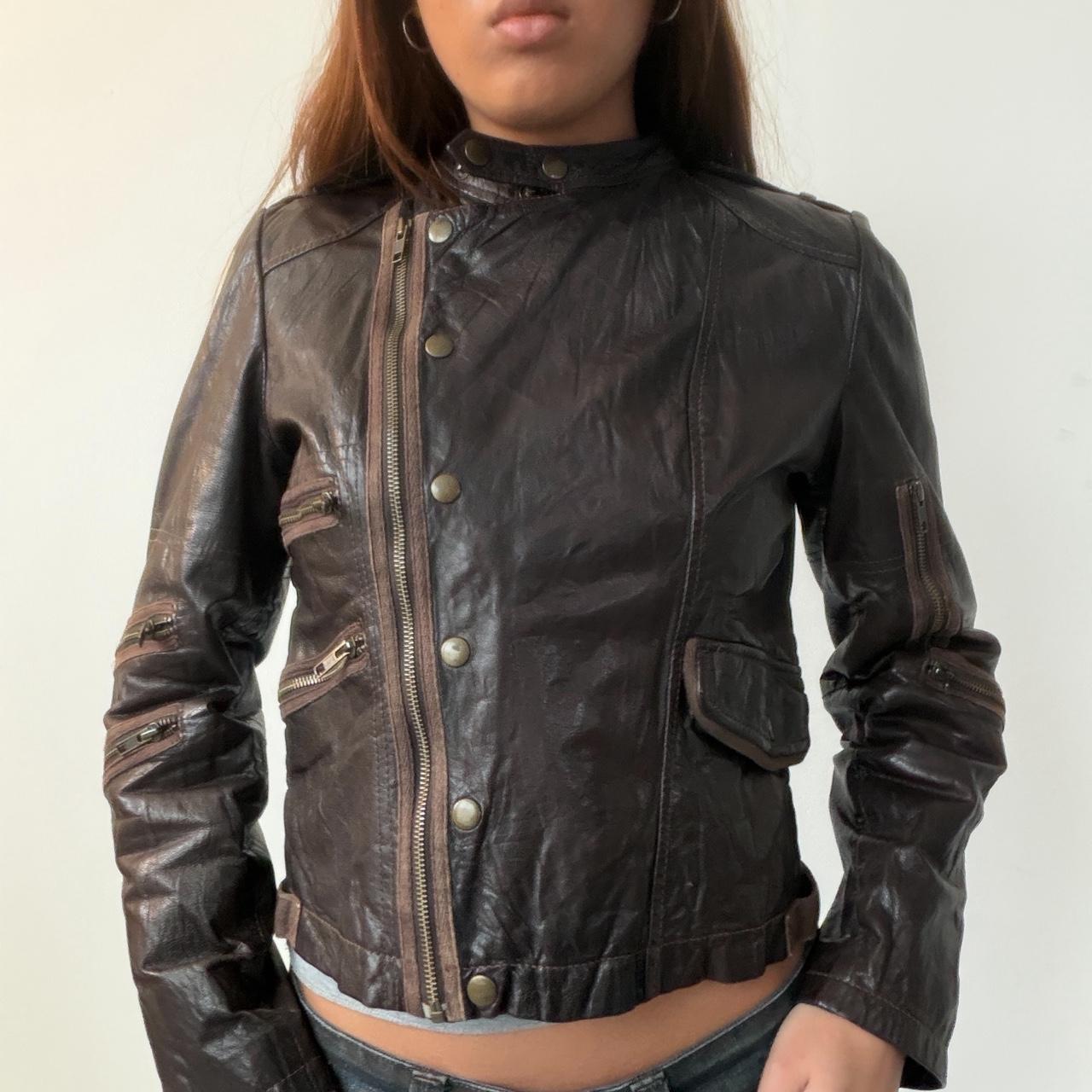 Vintage Brown Asymmetric Leather Jacket