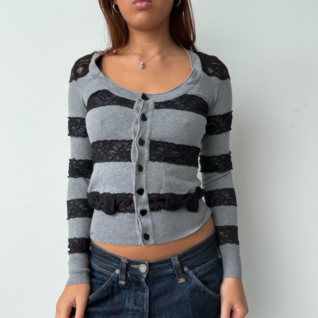 Vintage Grey Button Up Lace Knit
