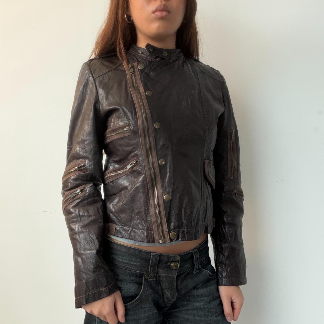 Vintage Brown Asymmetric Leather Jacket