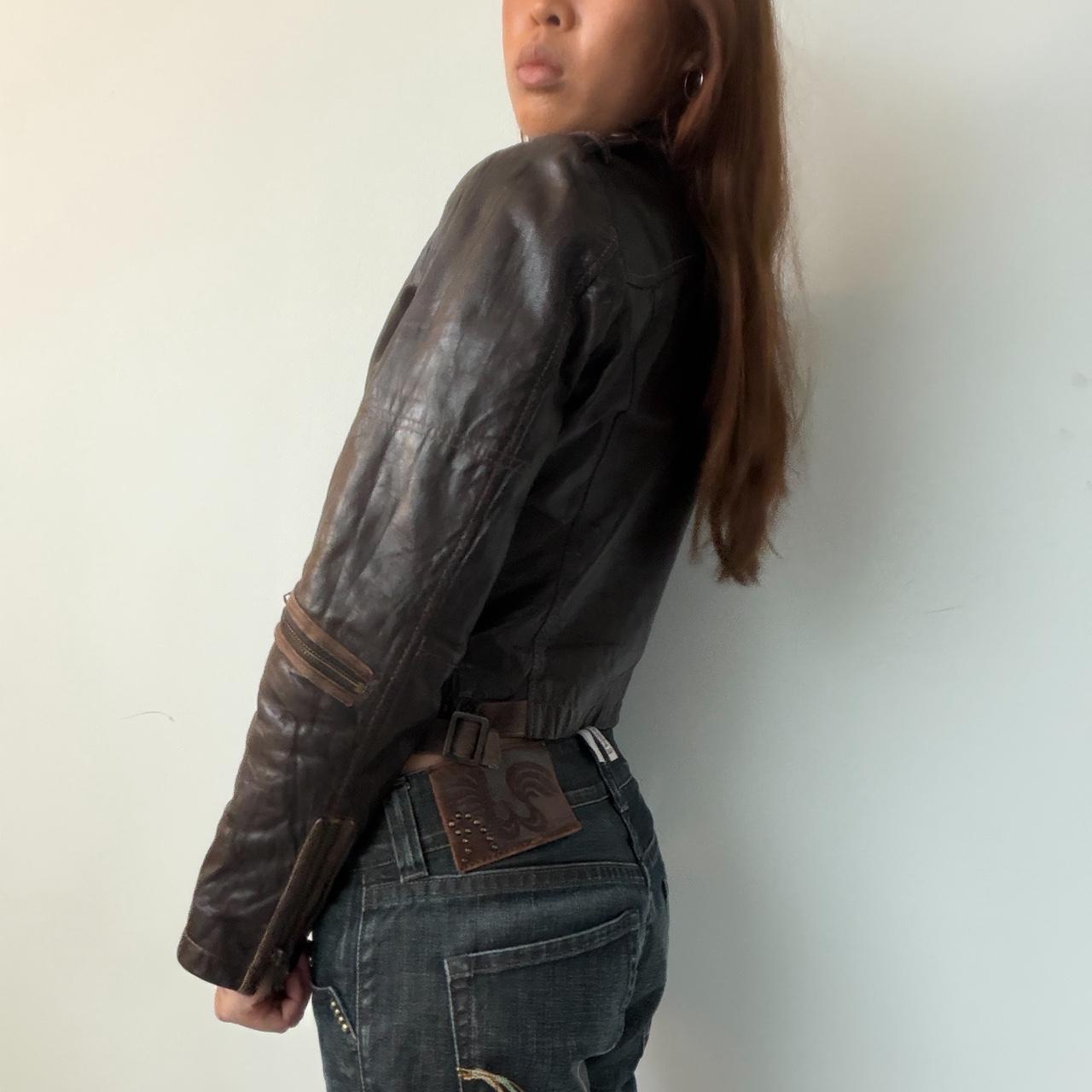 Vintage Brown Asymmetric Leather Jacket