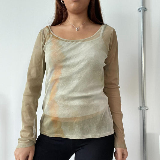 Khaki Sheer Long Sleeve Top