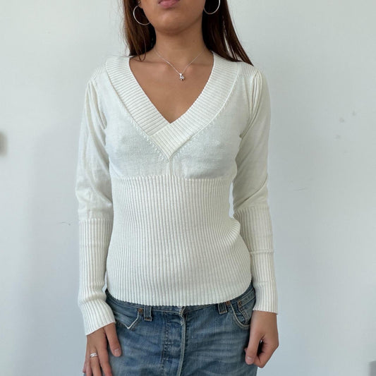 Vintage Beige V Neck Knit