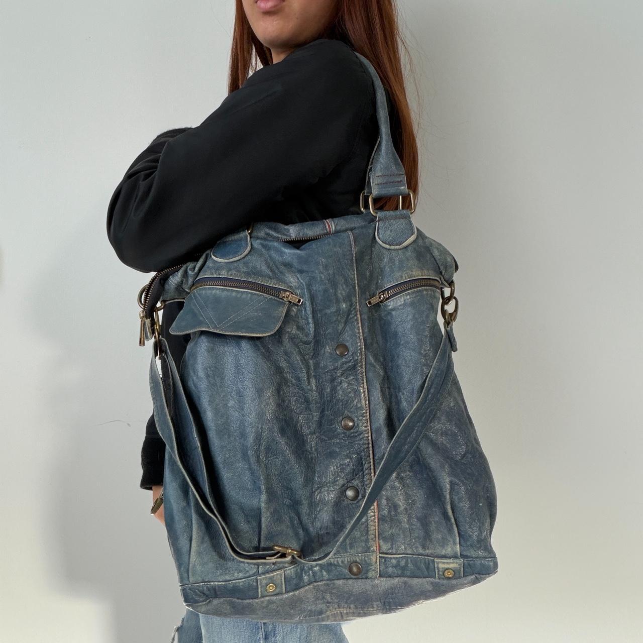 Blue Leather Shoulder Bag