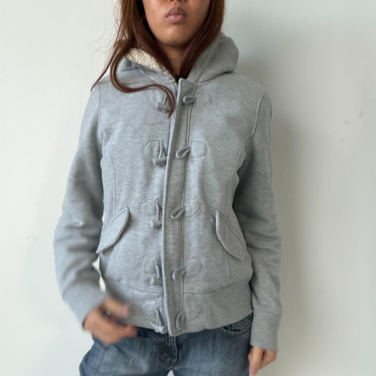Vintage Grey Button Up Hooded Jumper