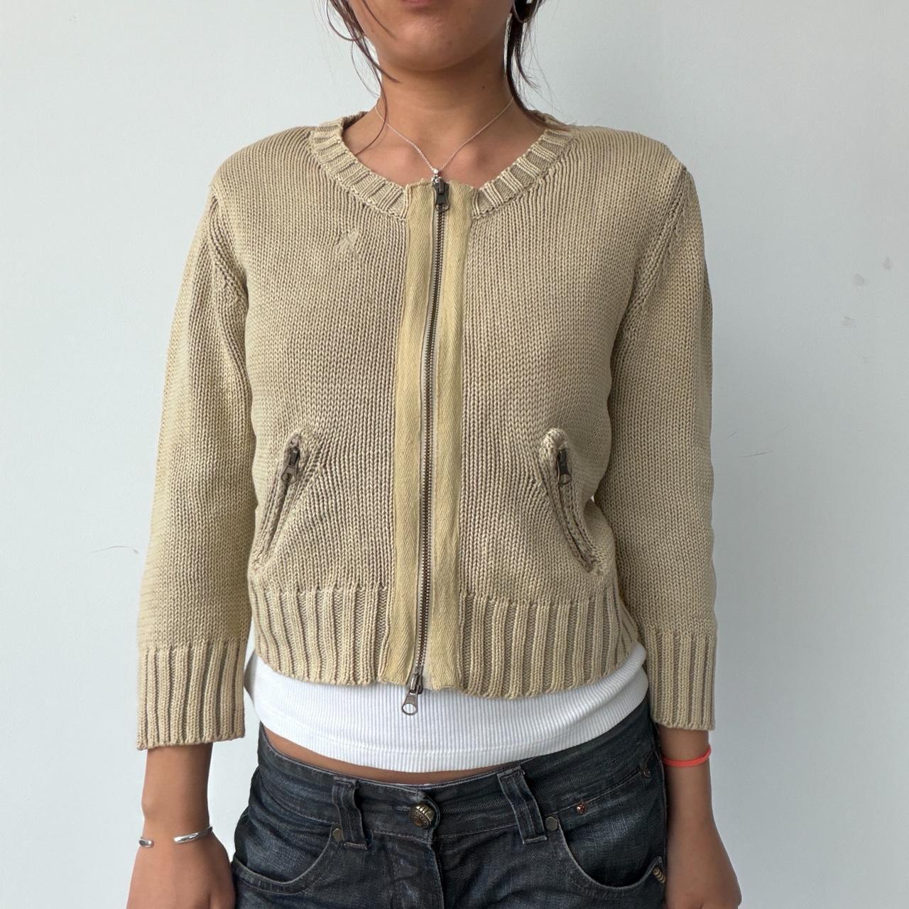 Vintage Beige Knit Zip Up