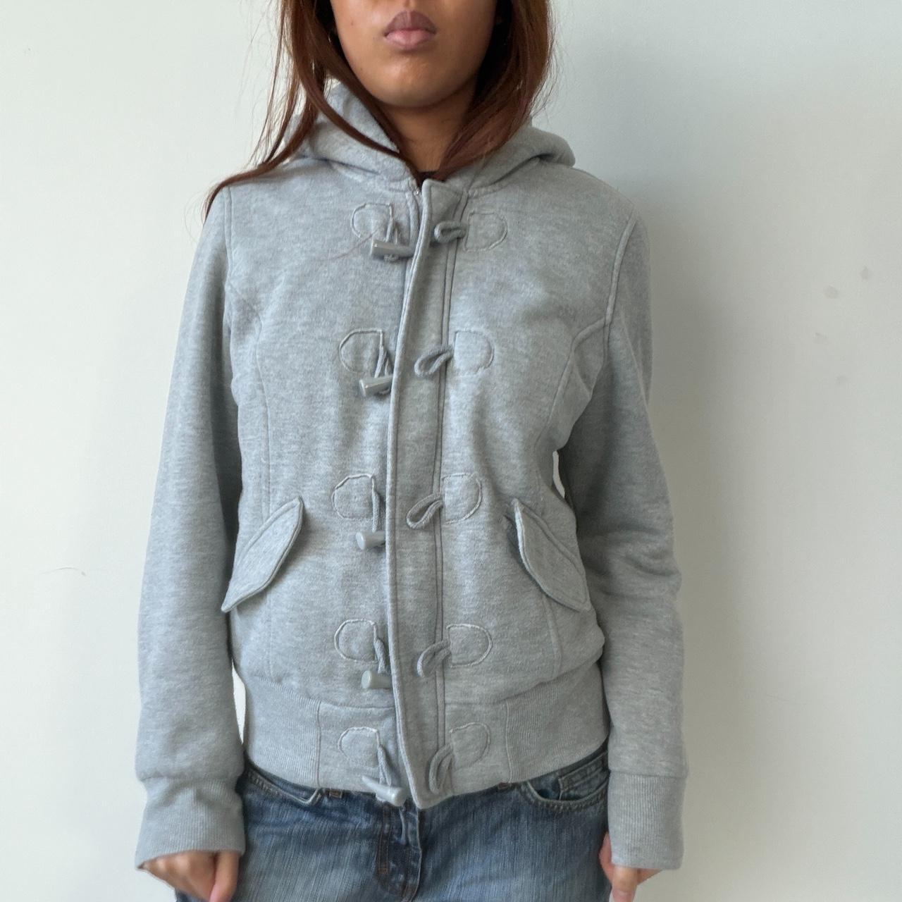 Vintage Grey Button Up Hooded Jumper