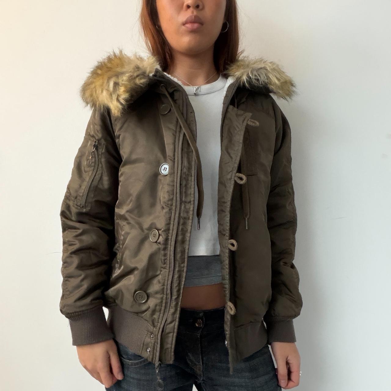 Vintage Khaki Fur Trim Jacket