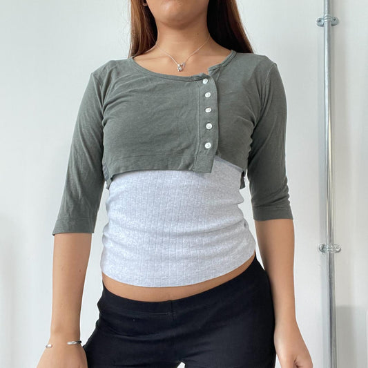 Khaki Green Asymmetric Cop Copine Bolero Top