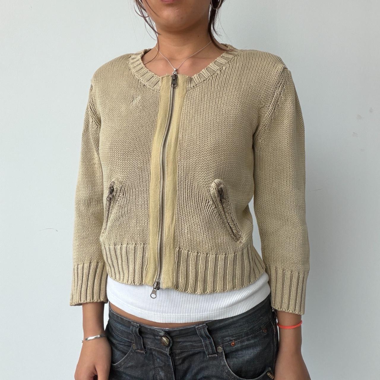 Vintage Beige Knit Zip Up