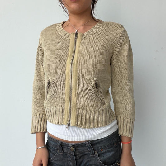 Vintage Beige Knit Zip Up