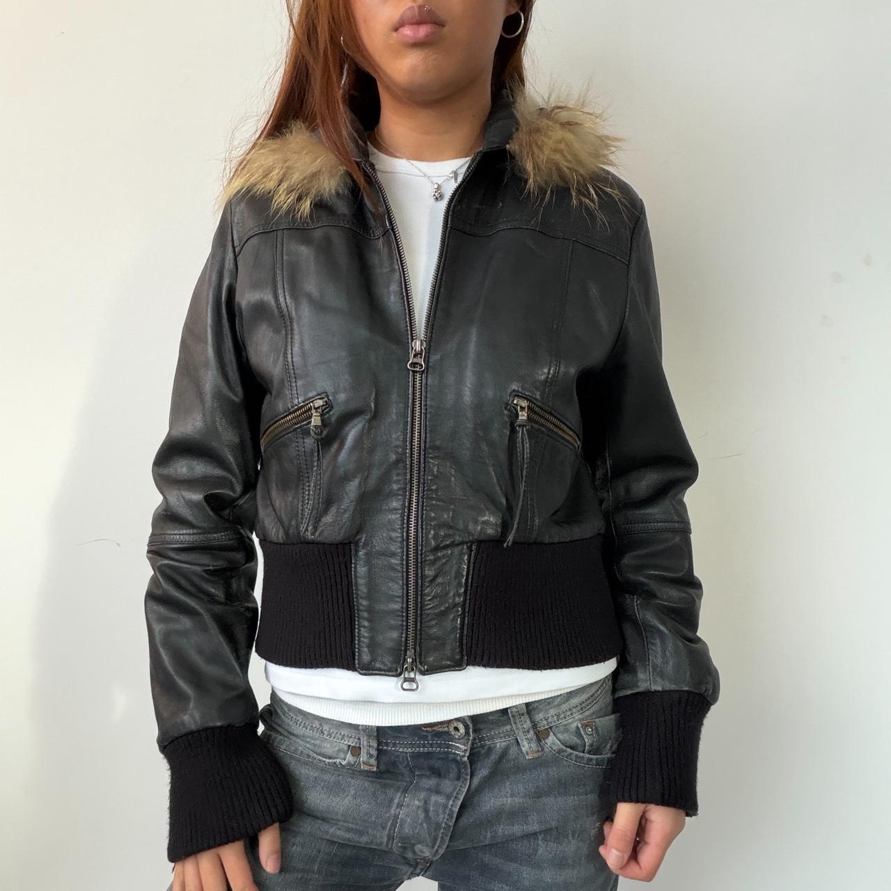 Vintage Black Leather Hooded Jacket