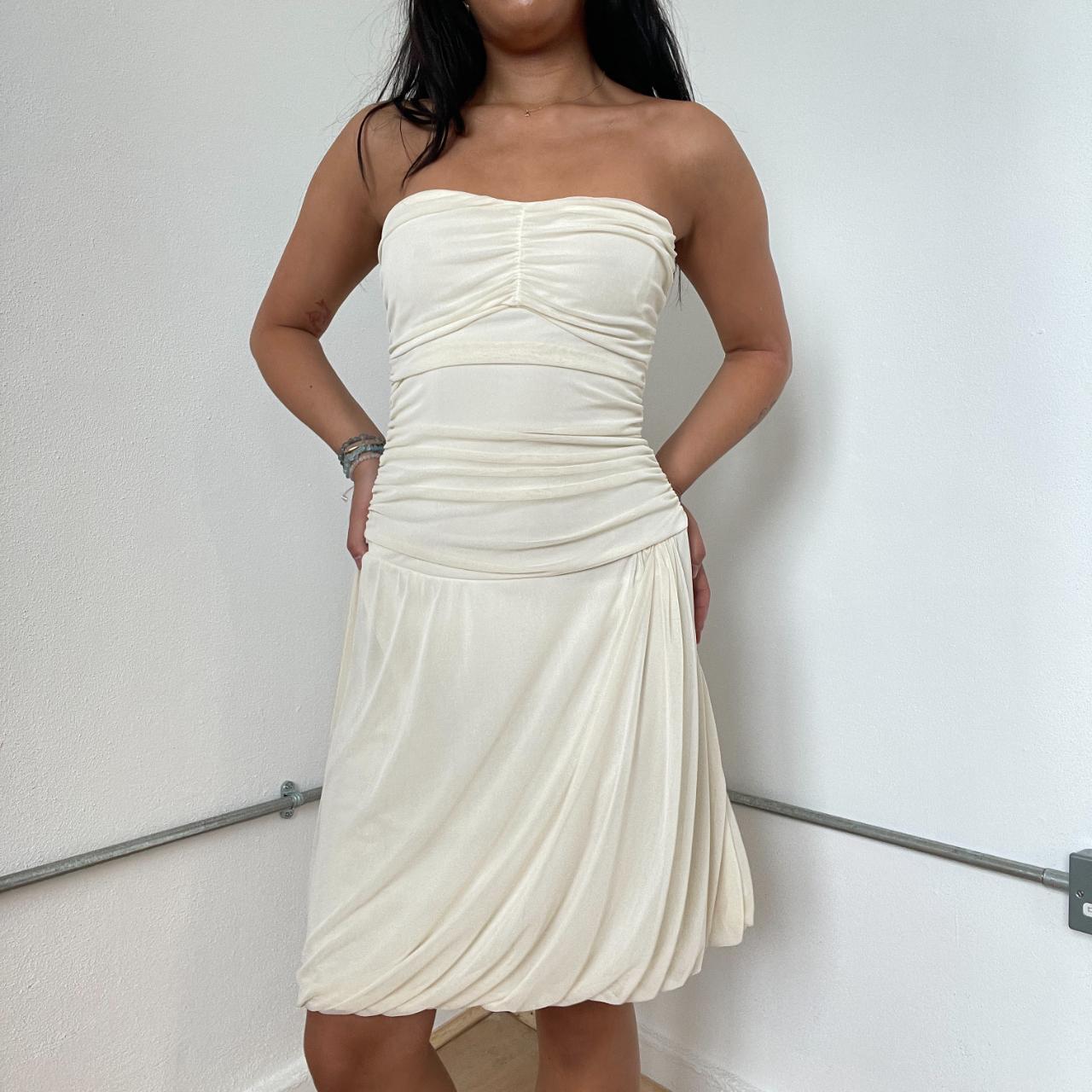 Vintage Beige Bandeau Mini Dress