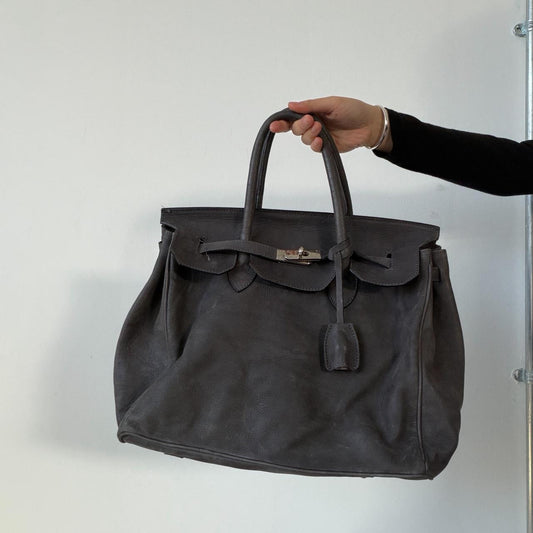 Vintage Grey Leather Firkin