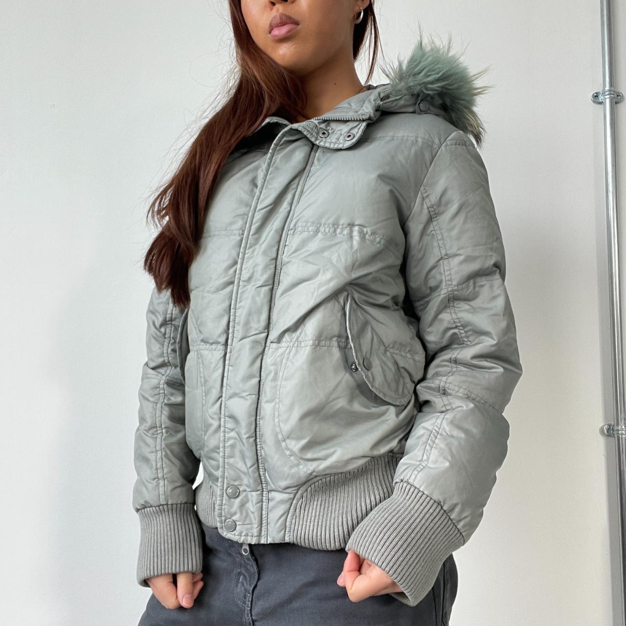 Light Blue/Grey Hooded Puffer Jacket