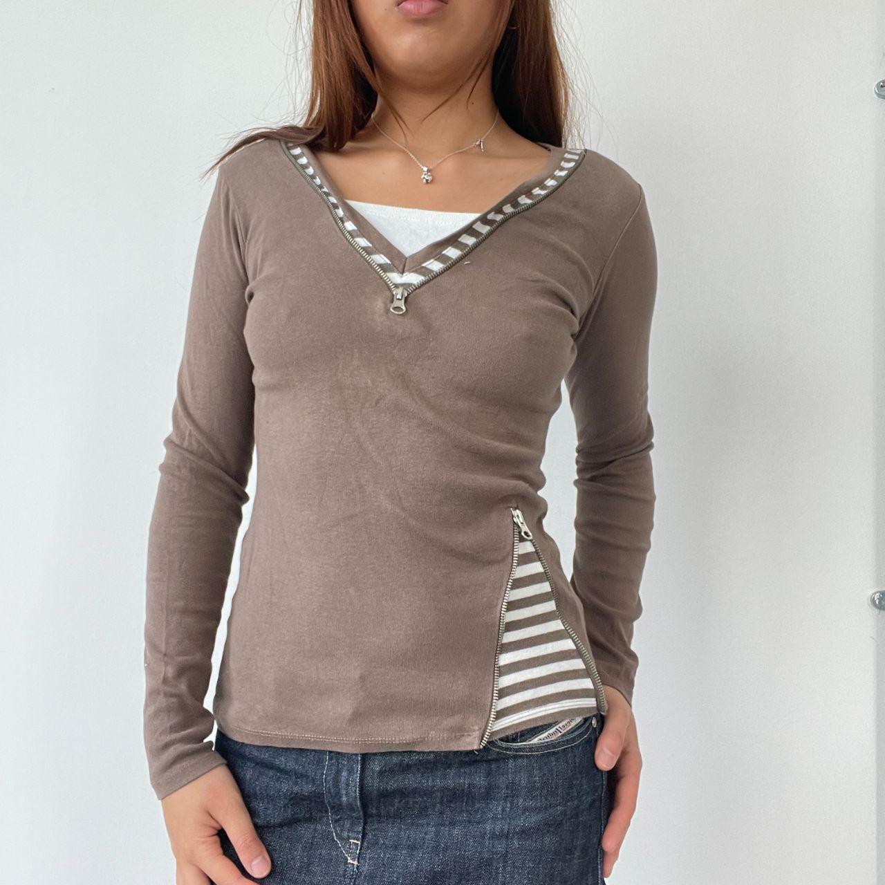 Brown Layered Long Sleeve Top