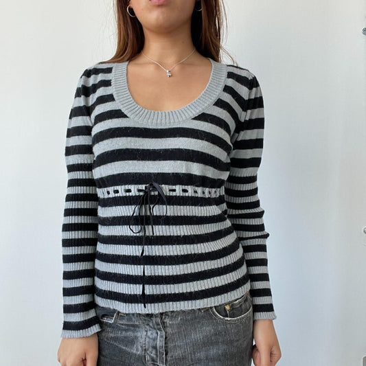 Black/Grey Stripy Knitted Jumper