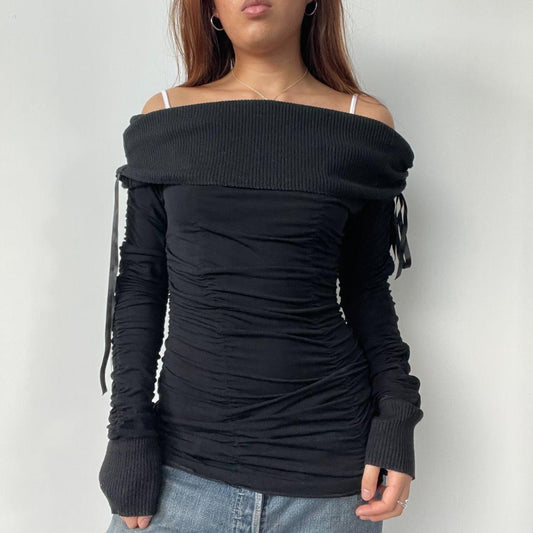 Black Textured Off The Shoulder Top