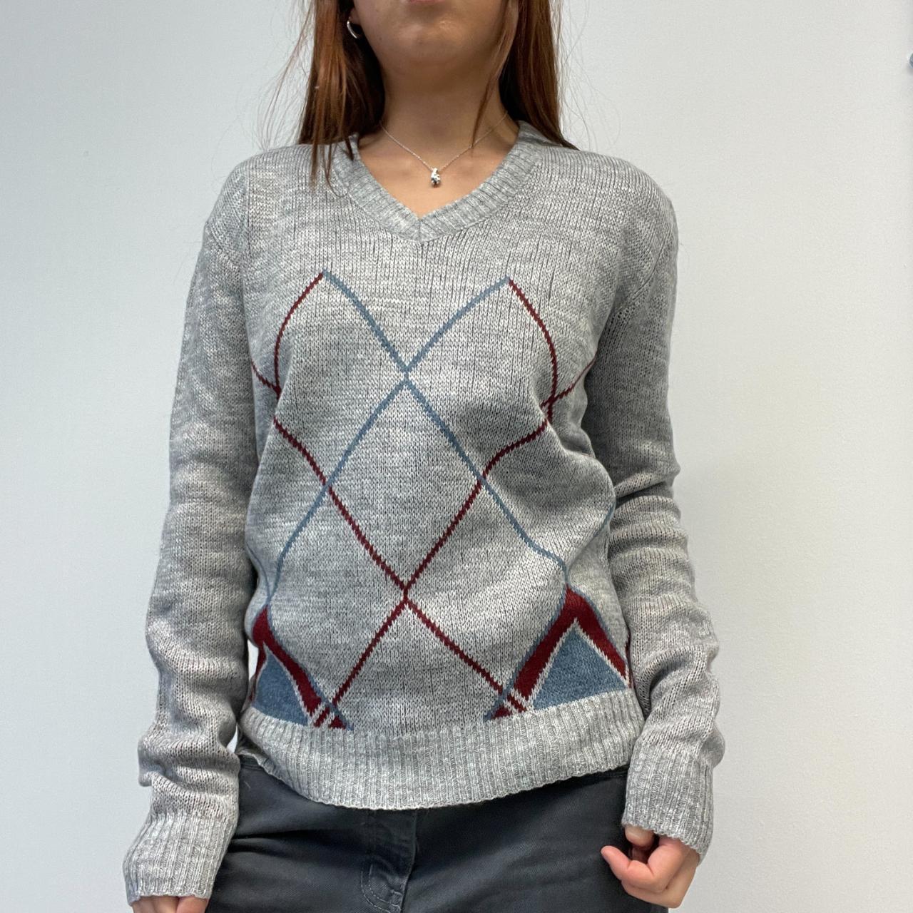 Grey Argyle Knit Jumper