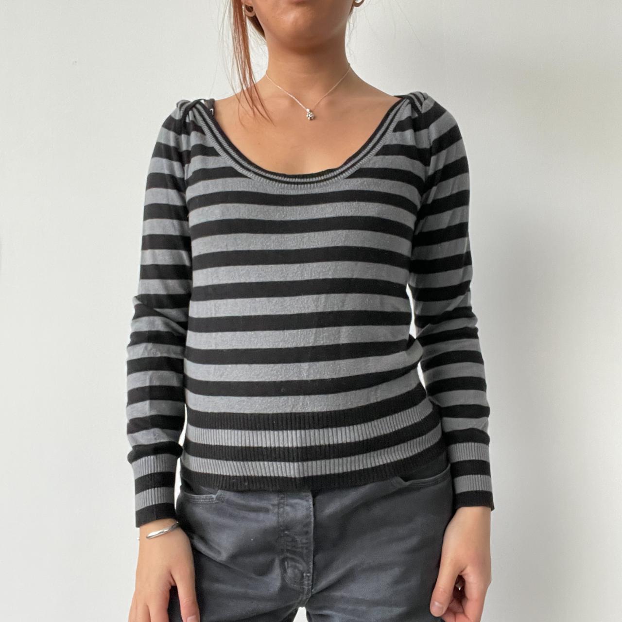 Black/Grey Stripy Knit Jumper Top