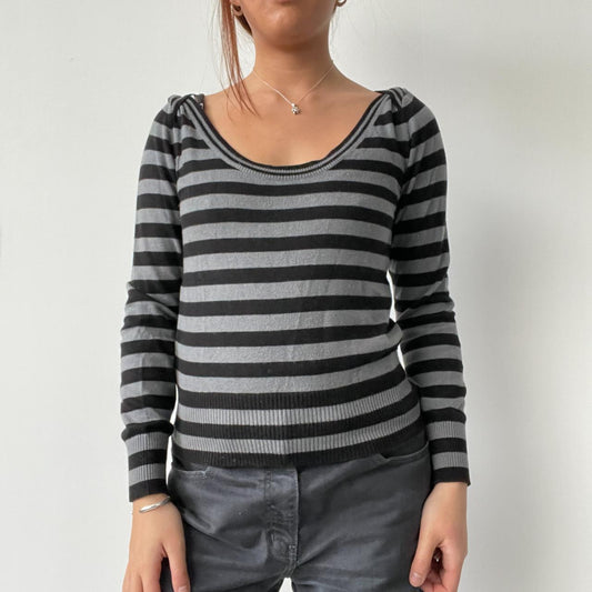 Black/Grey Stripy Knit Jumper Top