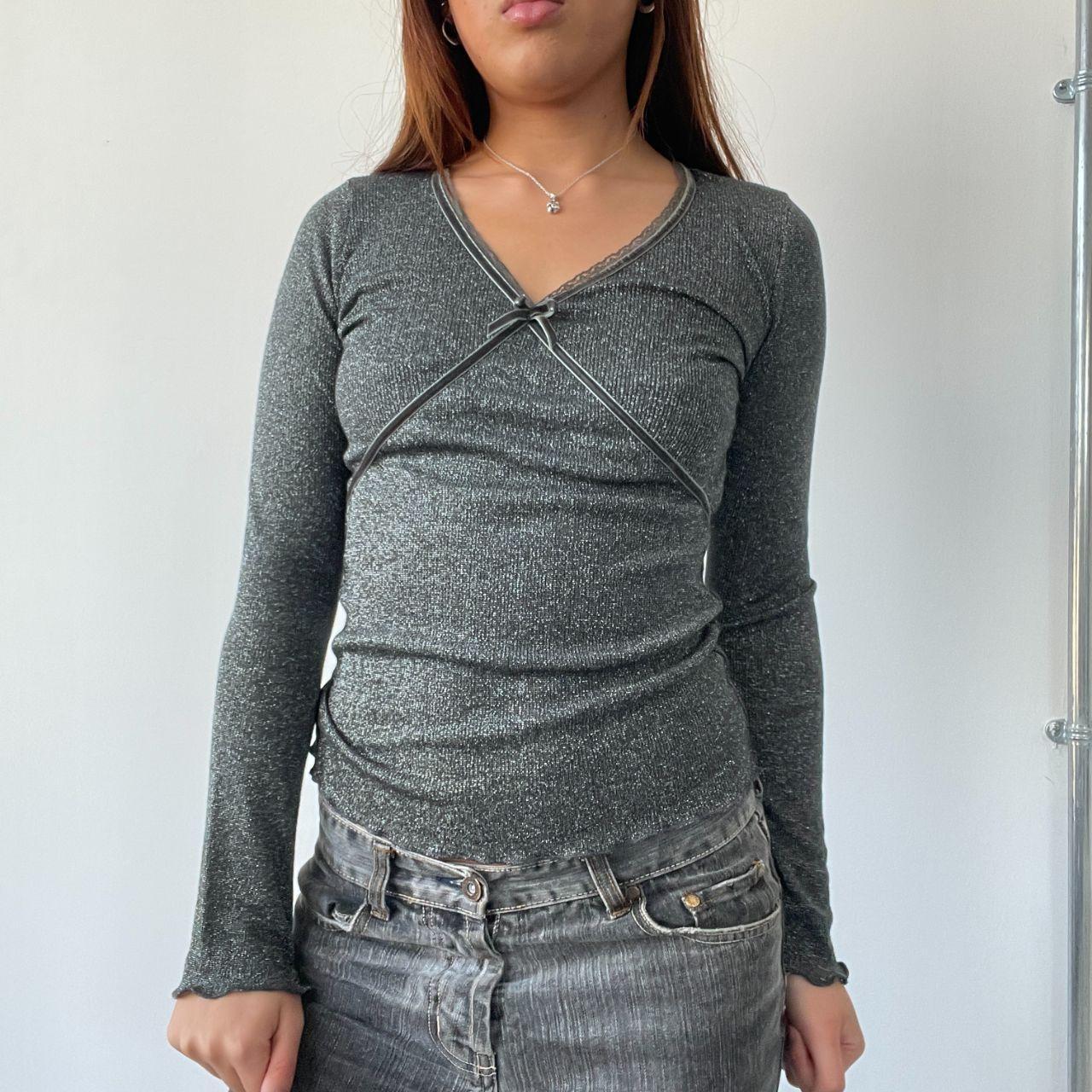 Grey Speckled Ruffle Top