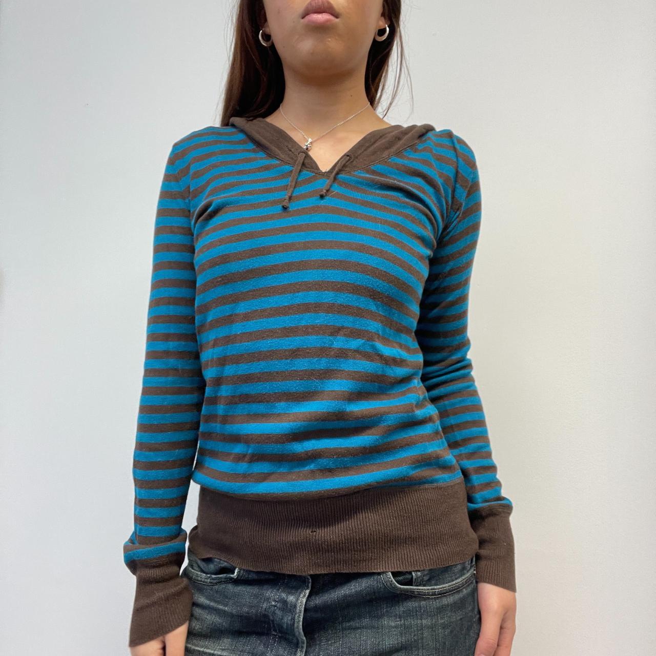 Blue/Brown Stripy Knitted Hoodie