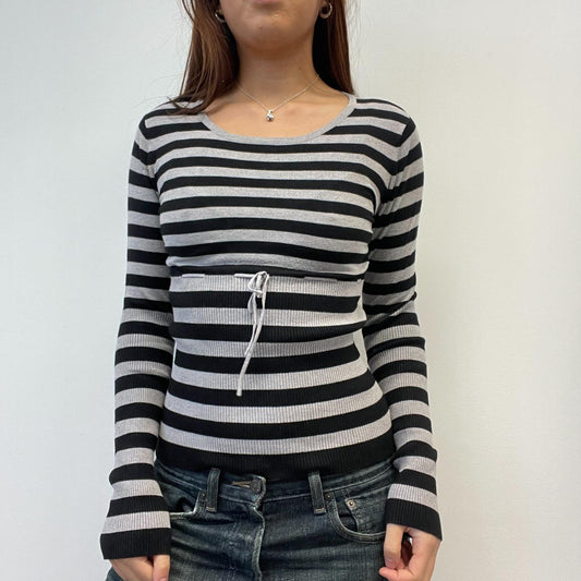 Black/Grey Ribbed Stripy Top