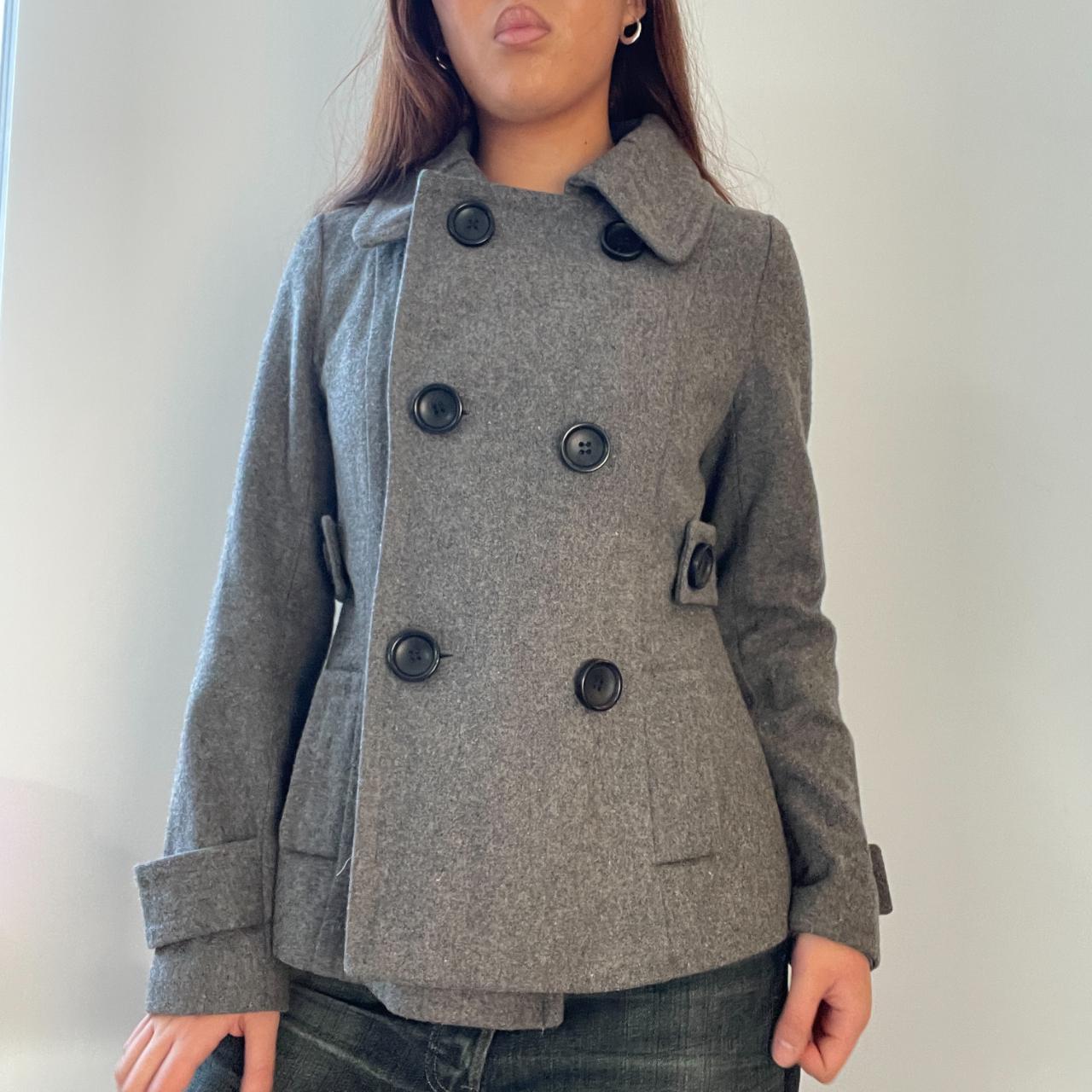 Grey Wool Double Button Peacoat