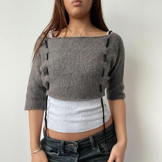 Grey/Brown Cropped Knitted Top