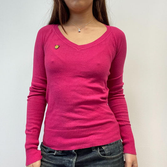 Hot Pink V-Neck Knit Jumper