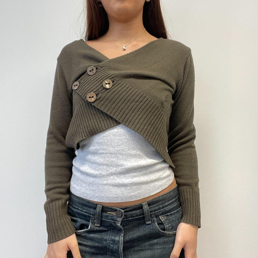 Khaki Asymmetric Knitted Bolero