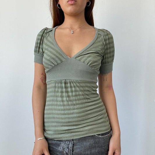 Khaki Green Stripy Babydoll Top