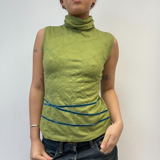 Green Sleeveless Turtleneck Top