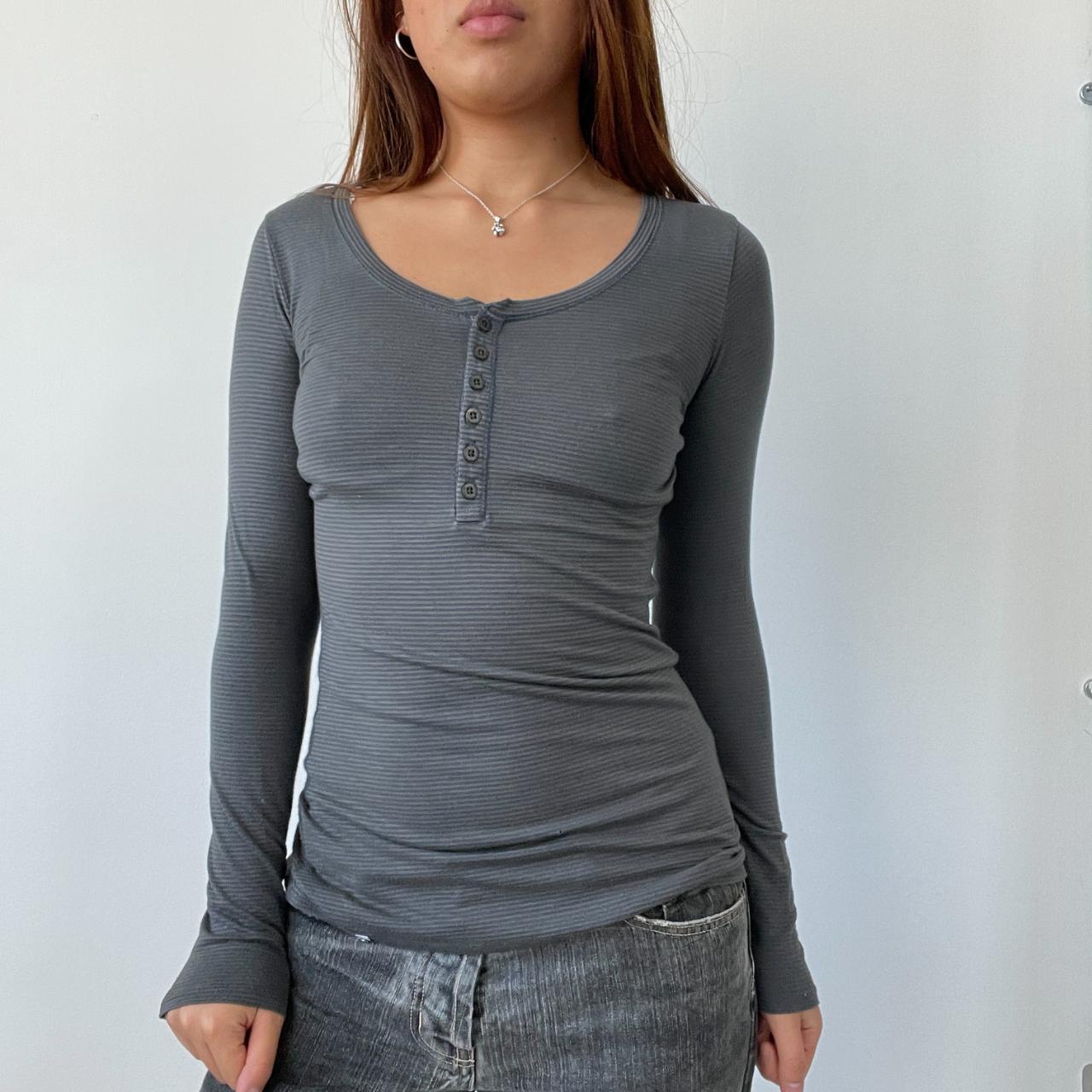 Grey Stripy Long Sleeve Top