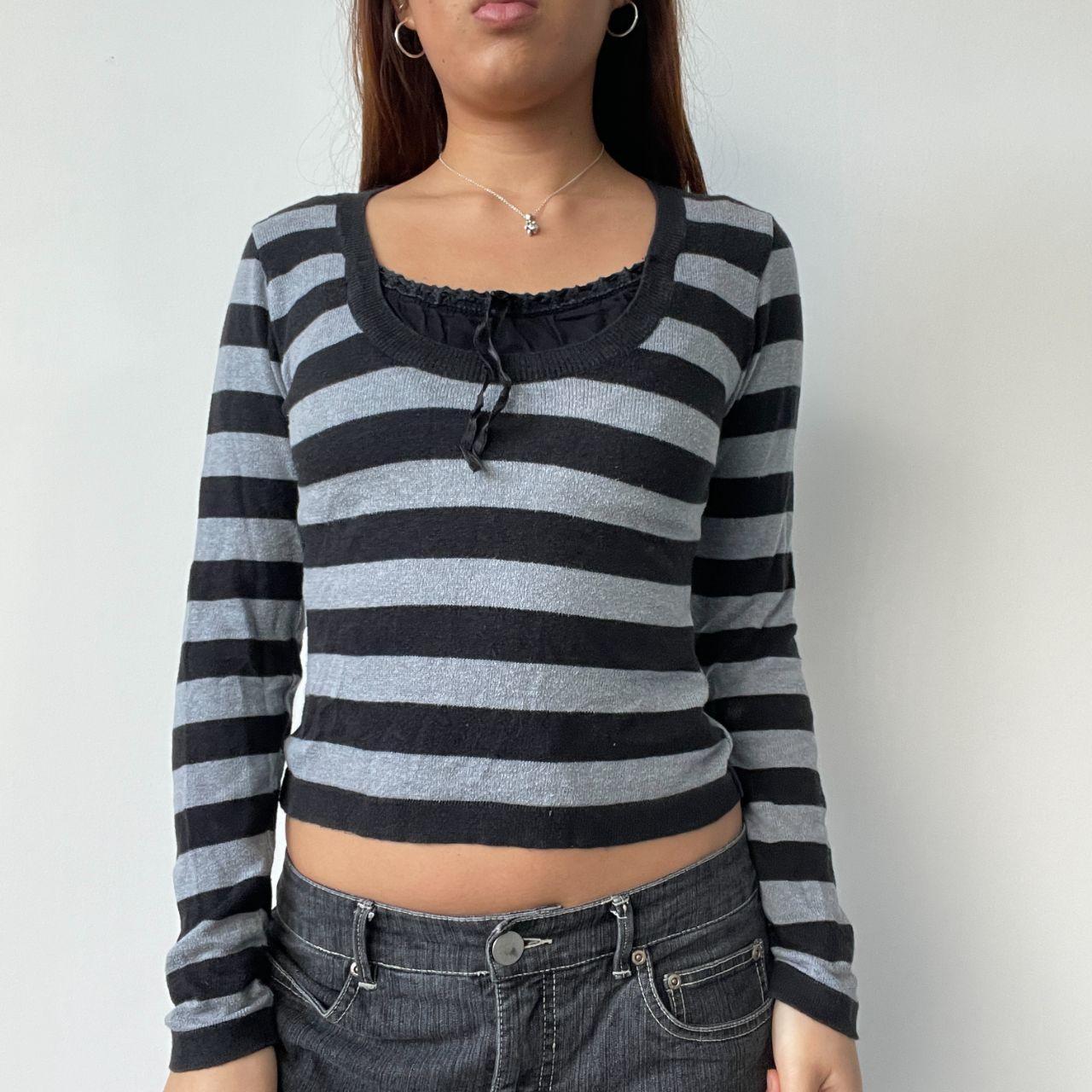 Black/Grey Babydoll Long Sleeve Top