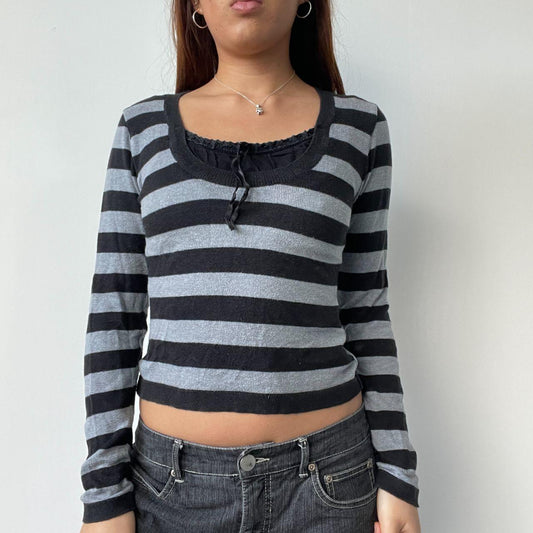 Black/Grey Babydoll Long Sleeve Top