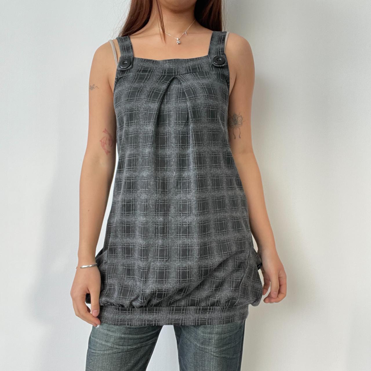 Grey Checkered Pinafore Dress Top