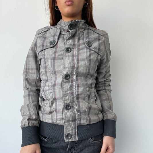 Grey/Navy Checkered Cargo Jacket