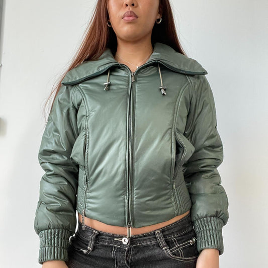 Khaki Green Bomber Puffer Jacket