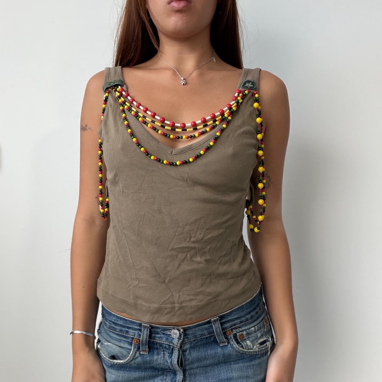 Vintage Khaki Beaded Top