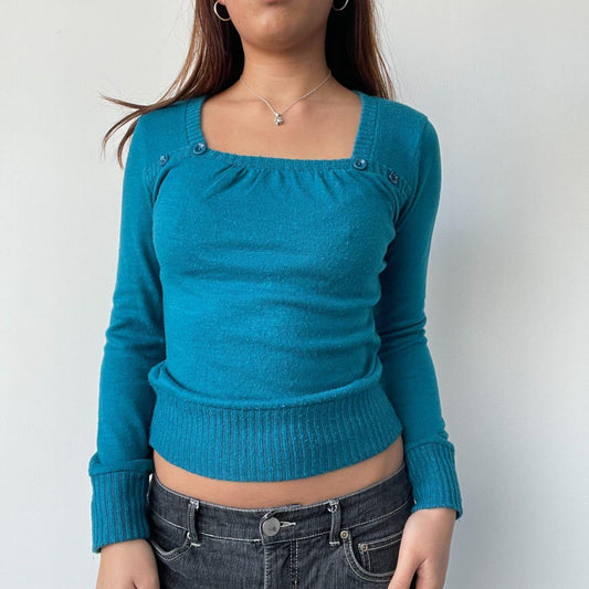 Teal Blue Knitted Long Sleeve Top
