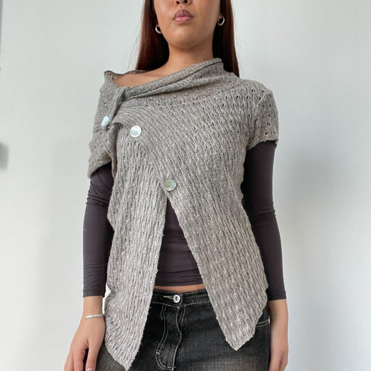 Beige Grey Knit Asymmetric Top