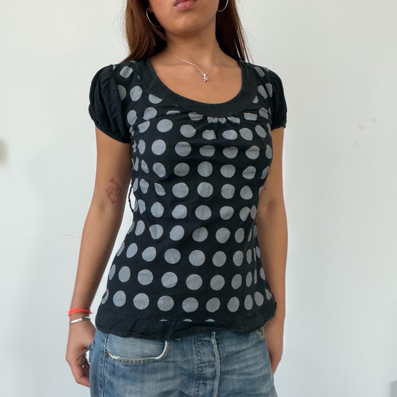 Vintage Black Grey Polka Dot Top