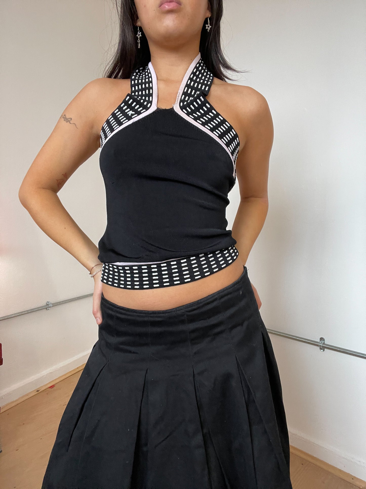 Black and baby pink halter top