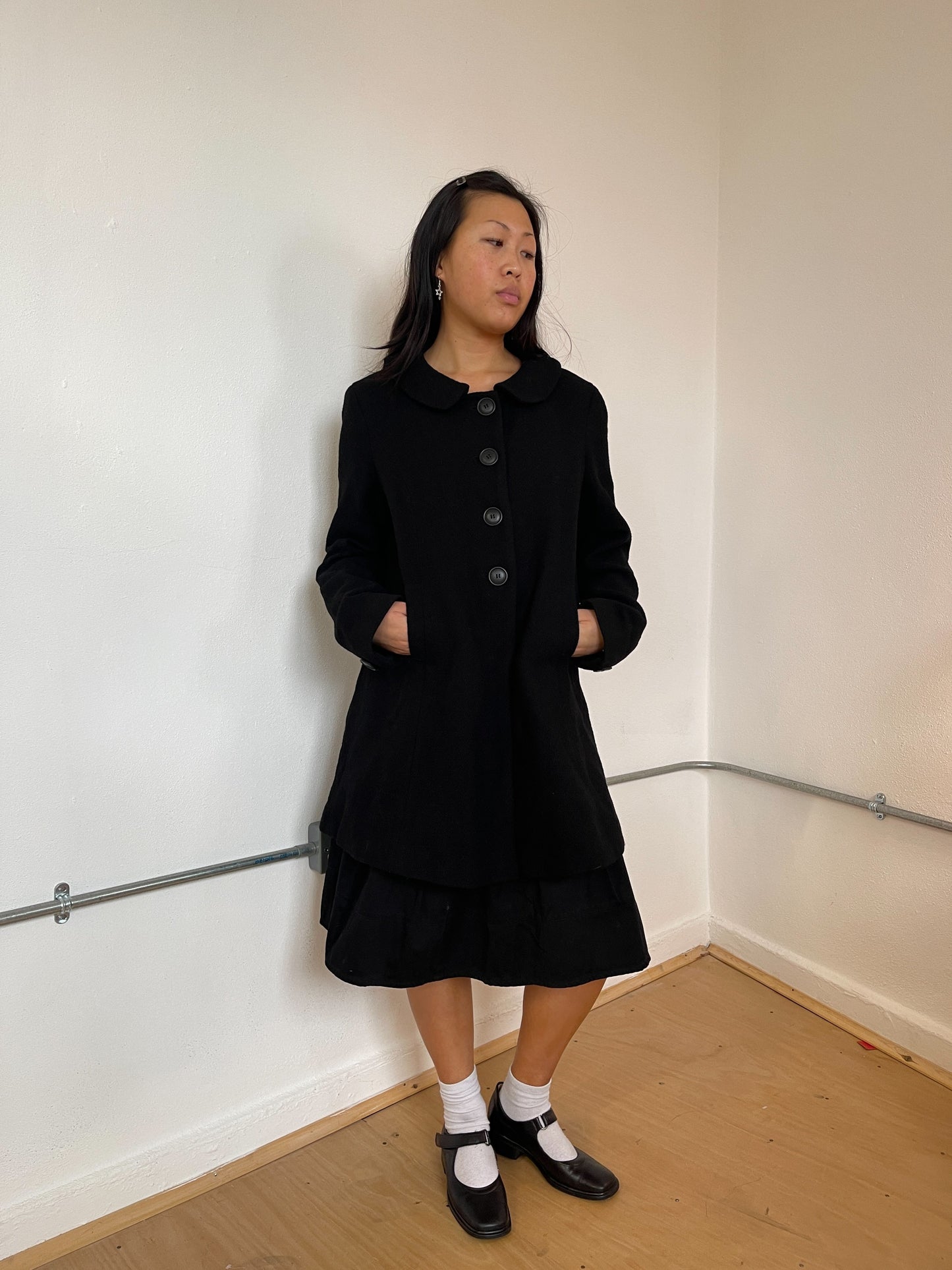 Black a-line swing coat