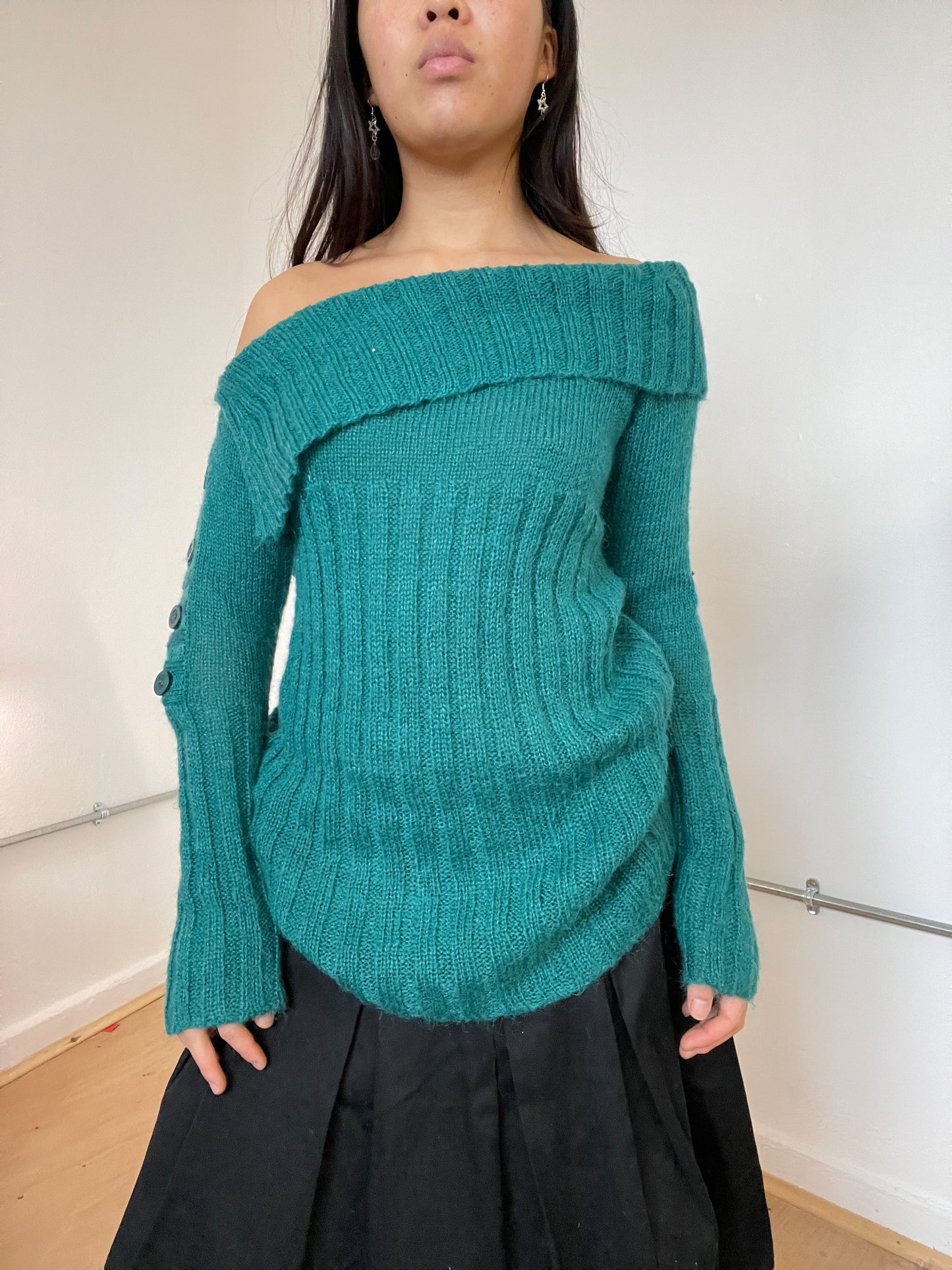 Turquoise bardot jumper